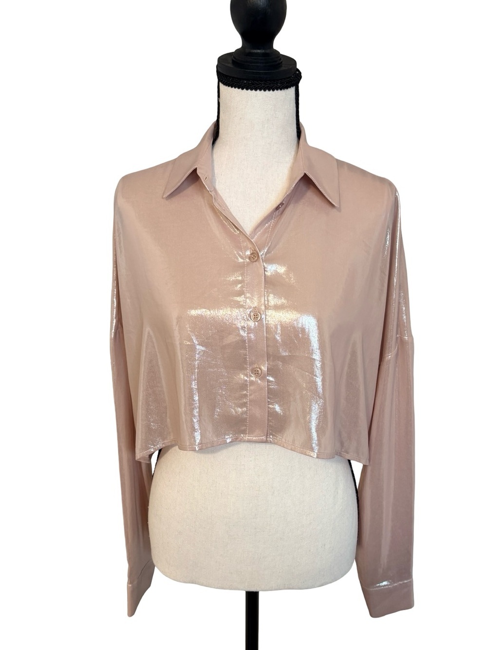 Stelios Koudounaris Sheer Metallic‎ Cropped Shirt Pink Iridescent M